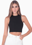 Crop top sin mangas con perlas color negro para mujer - Flashy