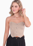 Crop top strapless con botones color beige para mujer - Flashy