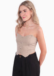 Crop top strapless con botones color beige para mujer - Flashy