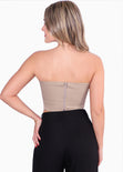 Crop top strapless con botones color beige para mujer - Flashy