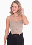 Crop top strapless con botones color beige para mujer - Flashy