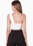 Crop top strapless con cut out y cargadera en diagonal color blanco, marfil para mujer - Flashy