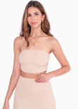Crop top strapless color beige para mujer - Flashy