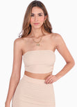 Crop top strapless color beige para mujer - Flashy