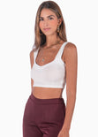 Crop top tejido de tiras con escote corazon color blanco para mujer - Flashy