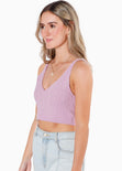 Crop top tejido de tiras con escote en v color lila para mujer - Flashy
