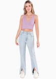Crop top tejido de tiras con escote en v color lila para mujer - Flashy