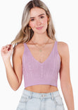 Crop top tejido de tiras con escote en v color lila para mujer - Flashy