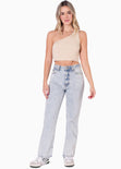 Crop top tejido de un solo hombro color beige para mujer - Flashy