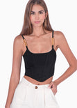 Crop top tipo corset de tiras con cadena color negro para mujer - Flashy