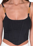 Crop top tipo corset de tiras con cadena color negro para mujer - Flashy