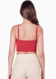 Crop top tipo corset strapless con tiras cruzadas en escote color rojo para mujer - Flashy