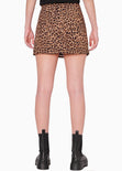 Falda corta con abertura y de animal print color café para mujer - Flashy