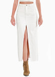 Falda larga de jean con abertura en frente color marfil, denim, blanco para mujer - Flashy