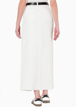 Falda larga de jean con abertura en frente color marfil, denim, blanco para mujer - Flashy