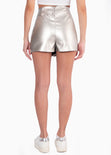 Falda short con cruce tipo cuero con efecto metalizado color plateado para mujer - Flashy