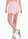 Falda short cruzada de corduroy color rosado para mujer - Flashy
