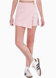 Falda short cruzada de corduroy color rosado para mujer - Flashy