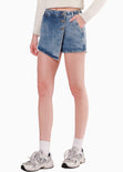 Falda short cruzada de jean color azul para mujer - Flashy