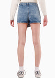 Falda short cruzada de jean color azul para mujer - Flashy