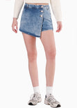 Falda short cruzada de jean color azul para mujer - Flashy