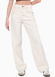 Jean recto con hilos en contraste y tiro medio color marfil, denim para mujer - Flashy