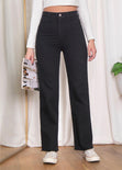 Jean recto de tiro alto full length color negro, denim para mujer - Flashy