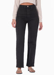 Jean recto de tiro alto full length color negro, denim para mujer - Flashy