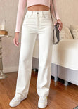 Jean recto de tiro alto full length color marfil, denim para mujer - Flashy