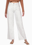 Jean recto de tiro alto full length color blanco, denim para mujer - Flashy