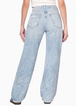 Jean recto de tiro alto color azul, denim para mujer - Flashy