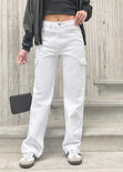Jean recto tipo cargo con bolsillos laterales color blanco, denim para mujer - Flashy