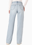 Jean Semi wide leg tiro alto con cinta para anudar en cintura color azul para mujer - Flashy