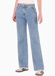 Jean Semi wide leg tiro medio color azul para mujer - Flashy