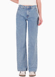 Jean Semi wide leg tiro medio color azul para mujer - Flashy
