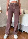 Jean tiro alto wide leg color café, denim para mujer - Flashy