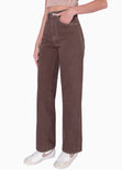 Jean tiro alto wide leg color café, denim para mujer - Flashy