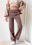 Jean tiro alto wide leg color café, denim para mujer - Flashy