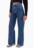Jean wide leg de tiro alto color azul, denim para mujer - Flashy