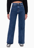 Jean wide leg de tiro alto color azul, denim para mujer - Flashy