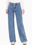 Jean wide leg tiro alto color azul para mujer - Flashy