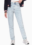 Mom jean tiro alto color azul, denim para mujer - Flashy
