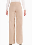 Pantalón ancho tipo lino de tiro alto con pinzas color beige para mujer - Flashy