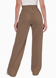 Pantalón recto con silueta paperbag y anudado color café para mujer - Flashy