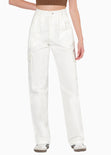 Pantalón recto tipo cargo de tiro alto color blanco, marfil para mujer - Flashy