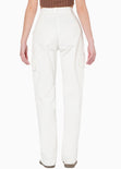 Pantalón recto tipo cargo de tiro alto color blanco, marfil para mujer - Flashy