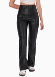 Pantalón recto tipo cuero de tiro alto color negro para mujer - Flashy