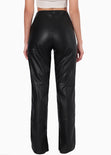 Pantalón recto tipo cuero de tiro alto color negro para mujer - Flashy