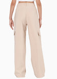 Pantalón tipo cargo de tiro alto y wide leg color beige para mujer - Flashy