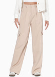 Pantalón tipo cargo de tiro alto y wide leg color beige para mujer - Flashy